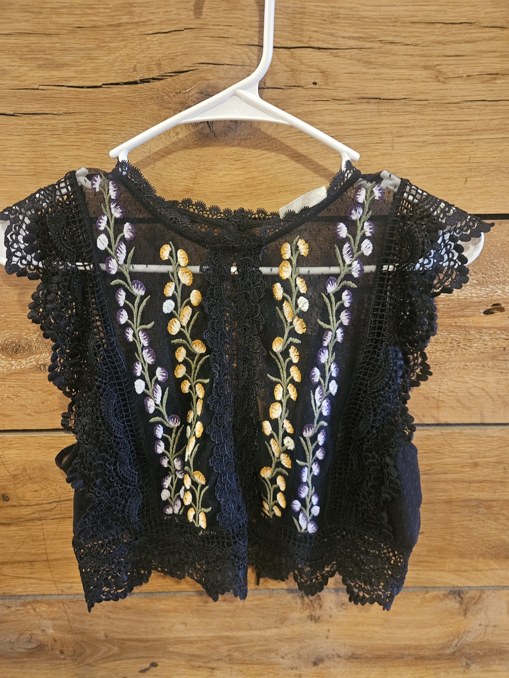 Free People Black Crochet Embroidered Floral Crop Top
